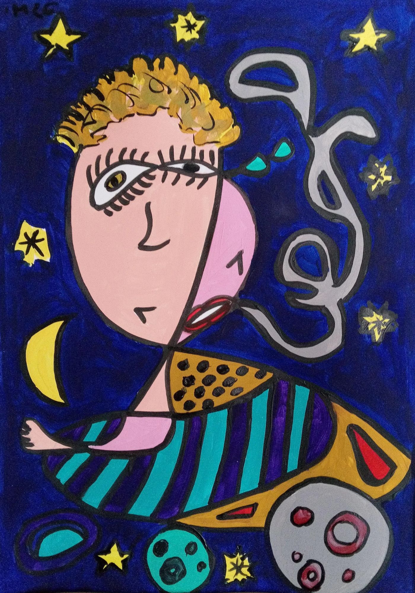 Lune — Acrylique, CubismishArt, Art singulier