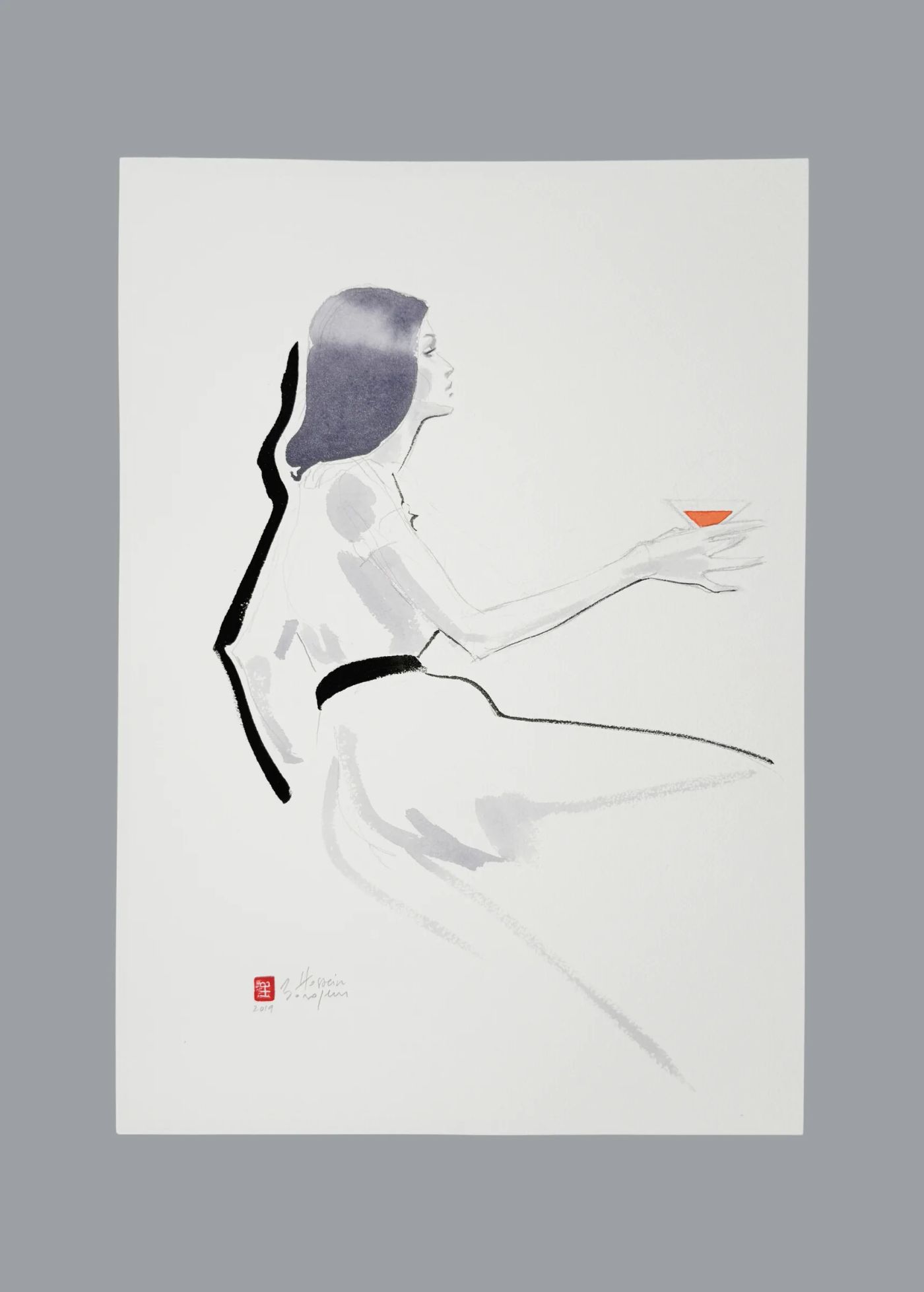Martini — Encres et crayon sur papier, Hossein Borojeni, Figurative