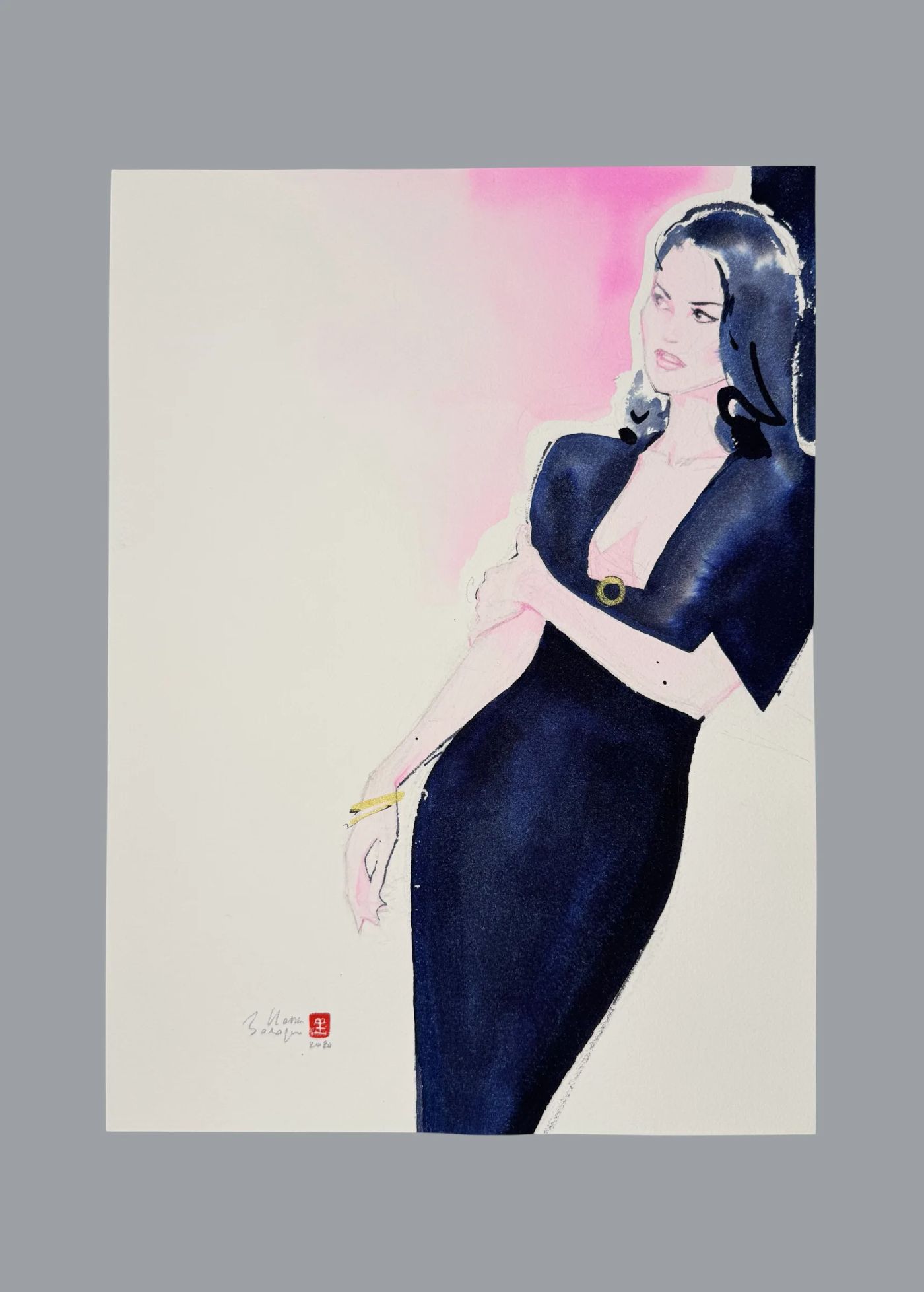 Lisa — Encres et crayon sur papier, Hossein Borojeni, Figuratif