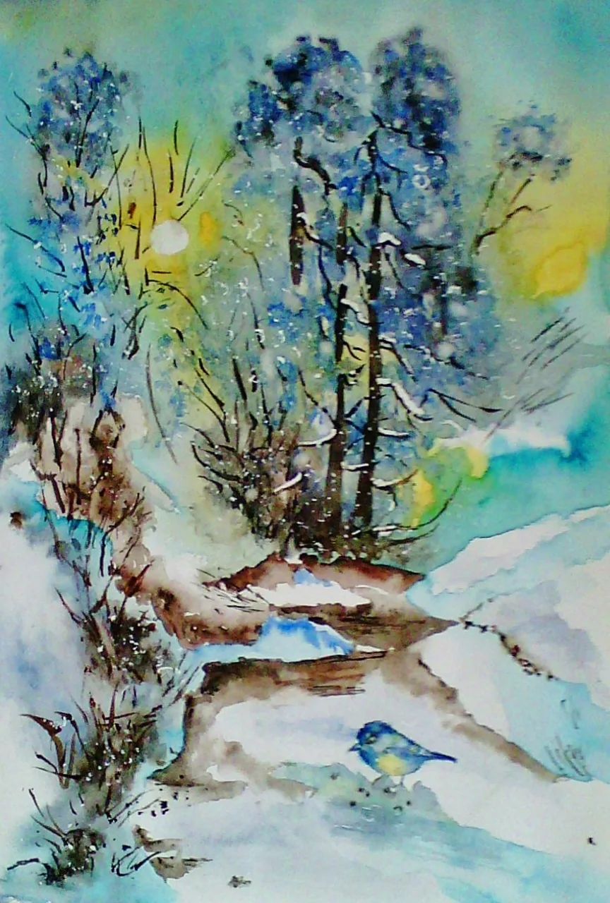 Soleil d'hiver — Aquarelle, 2001 — œuvre de Thérèse Hanot
