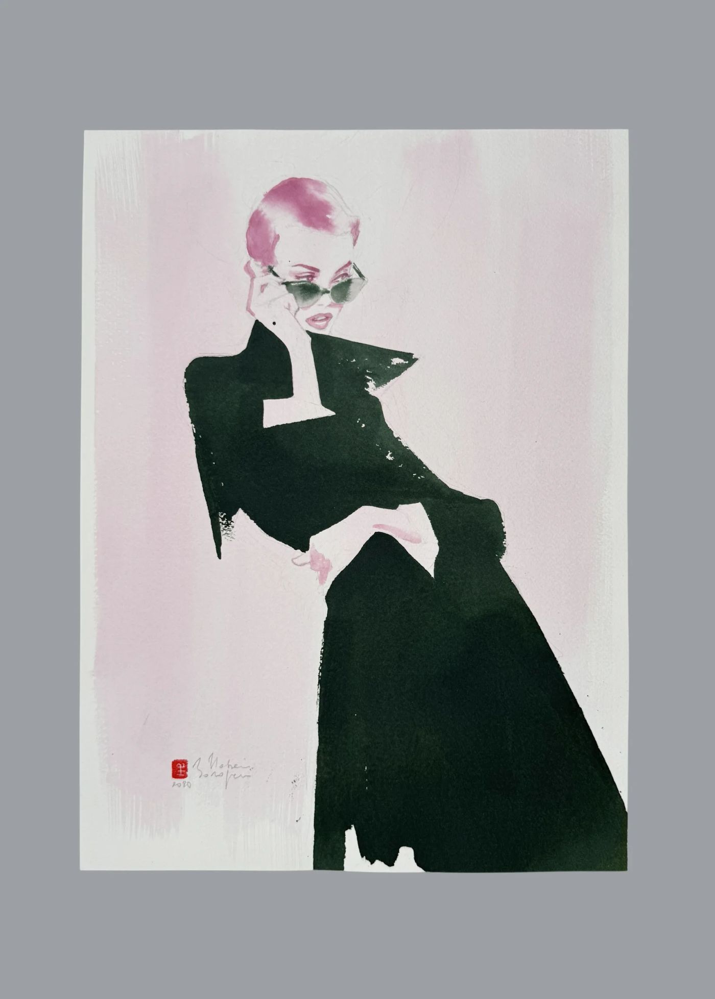 Rosa — Encres et crayon sur papier, Hossein Borojeni, Figuratif