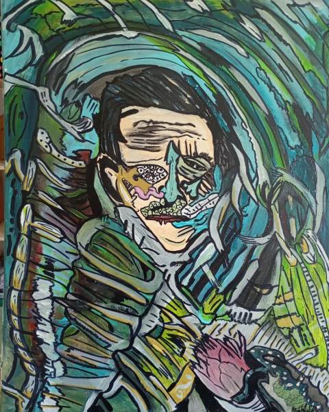 Portrait H.P.Lovecraft — Acrylique, 2022 — œuvre de Crétart-Blast, art Abstraction