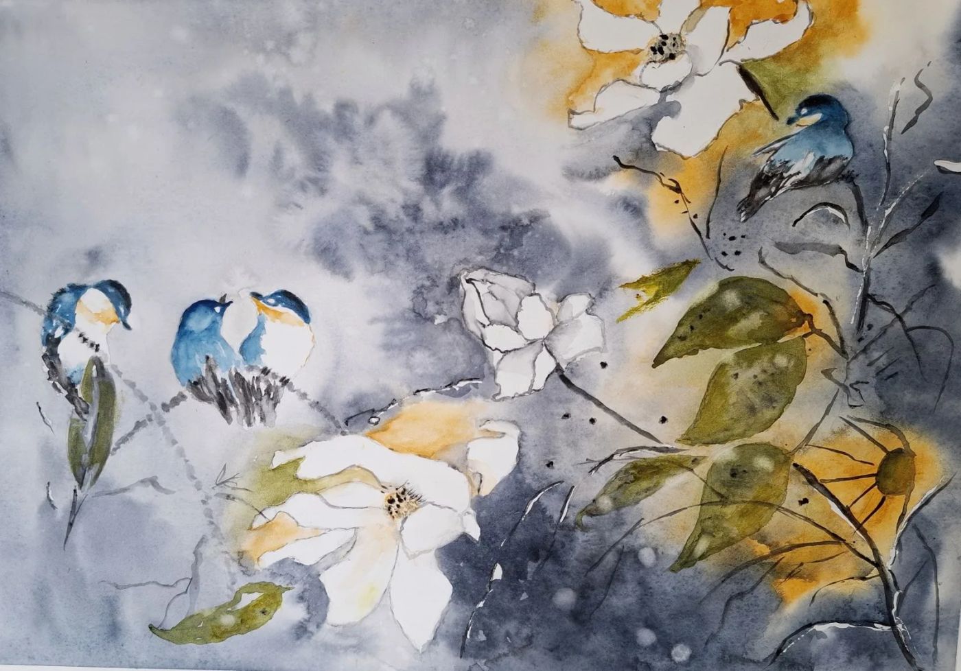 Printemps — Aquarelle, 2023 — œuvre de Thérèse Hanot