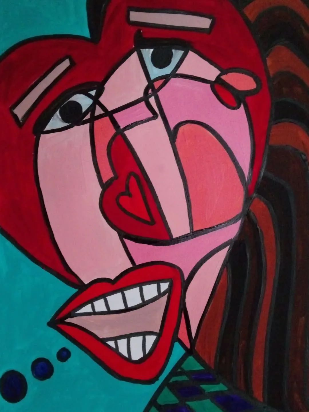 Heart Face — Acrylique, CubismishArt, Art singulier