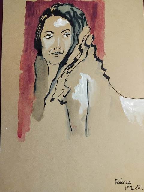 Federica 1er Mai (1) — Acrylique sur papier, 2025 — œuvre de Florence De martino, art Portraitiste