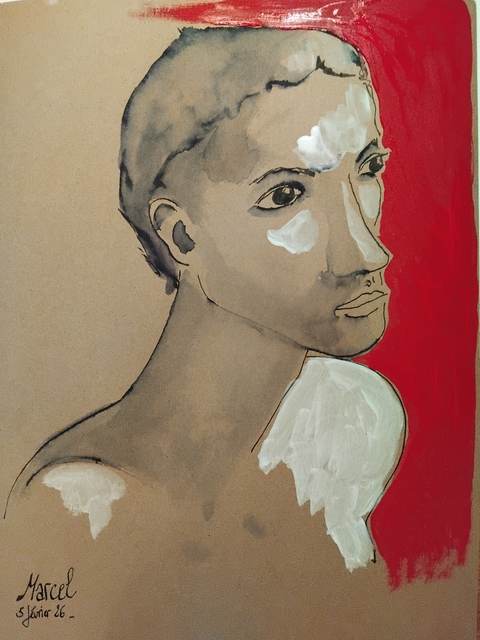 Marcel 5 FéVrier (3) — Acrylique sur papier, 2026 — œuvre de Florence De martino, art Portraitiste