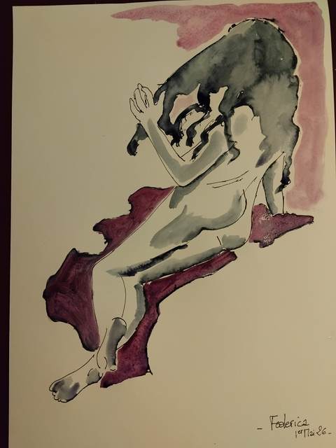 Federica 1er Mai (3) — Acrylique sur papier, 2025 — œuvre de Florence De martino, art Portraitiste