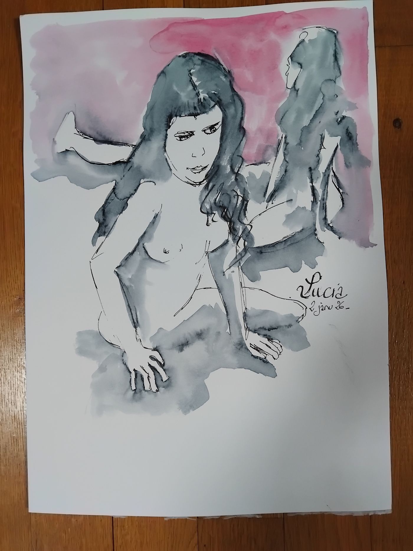 Lucia 2 Janvier (3) — Acrylique sur papier, Florence De martino, Portraitiste