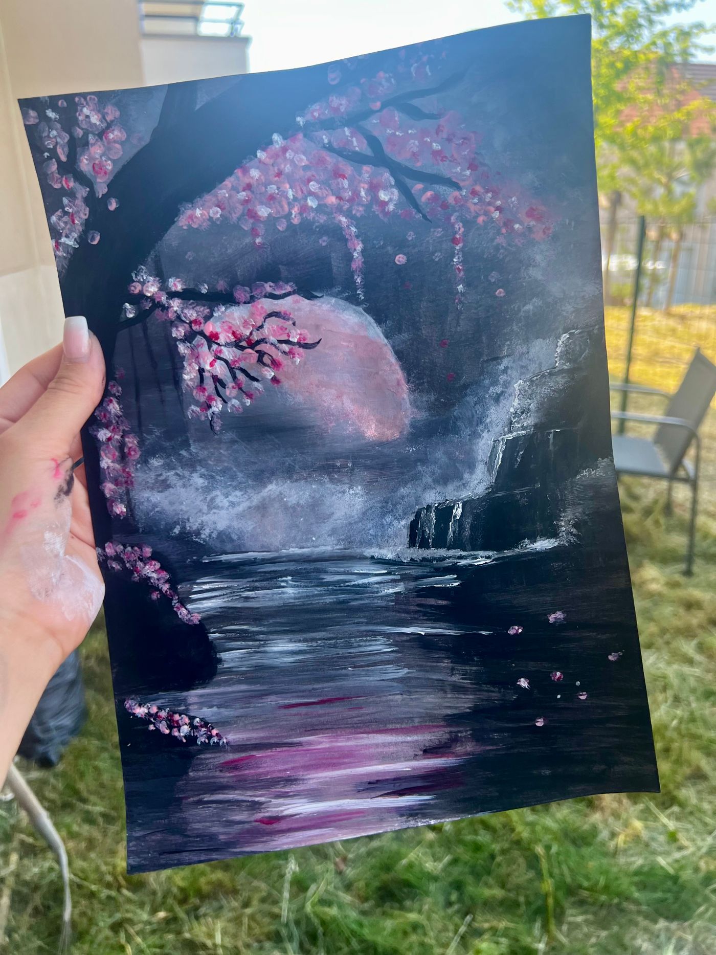 Pétales de cendres — Acrylique sur papier, 2025 — œuvre de Louisejgn