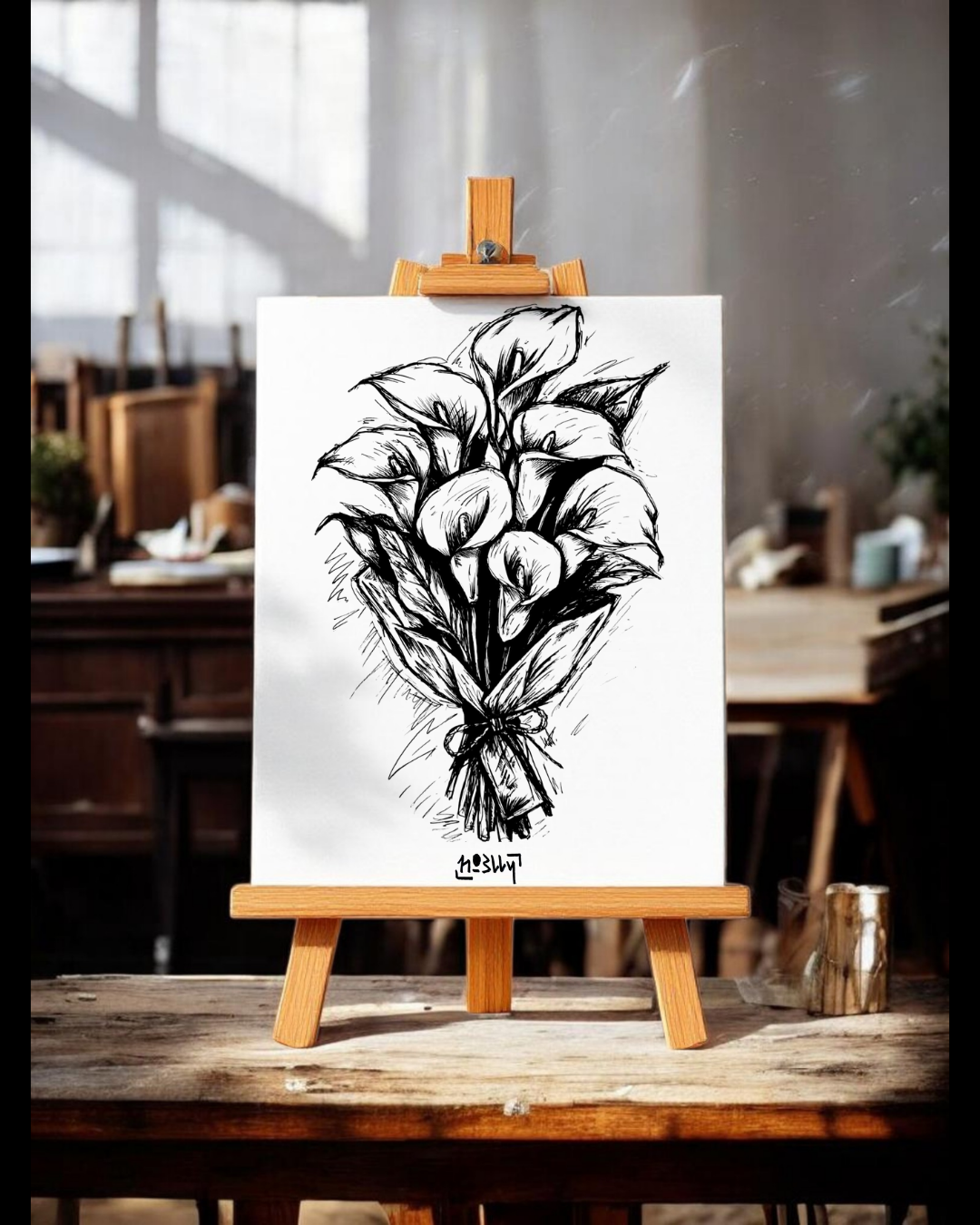 Bouquet d'Arums — Encre, 2026 — œuvre de Howlly