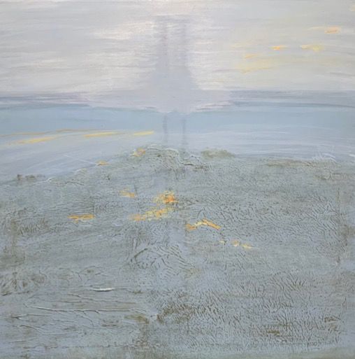 Morning Haze, Sandymount — Acrylique sur bois, 2025 — work by Maeve Kneafsey
