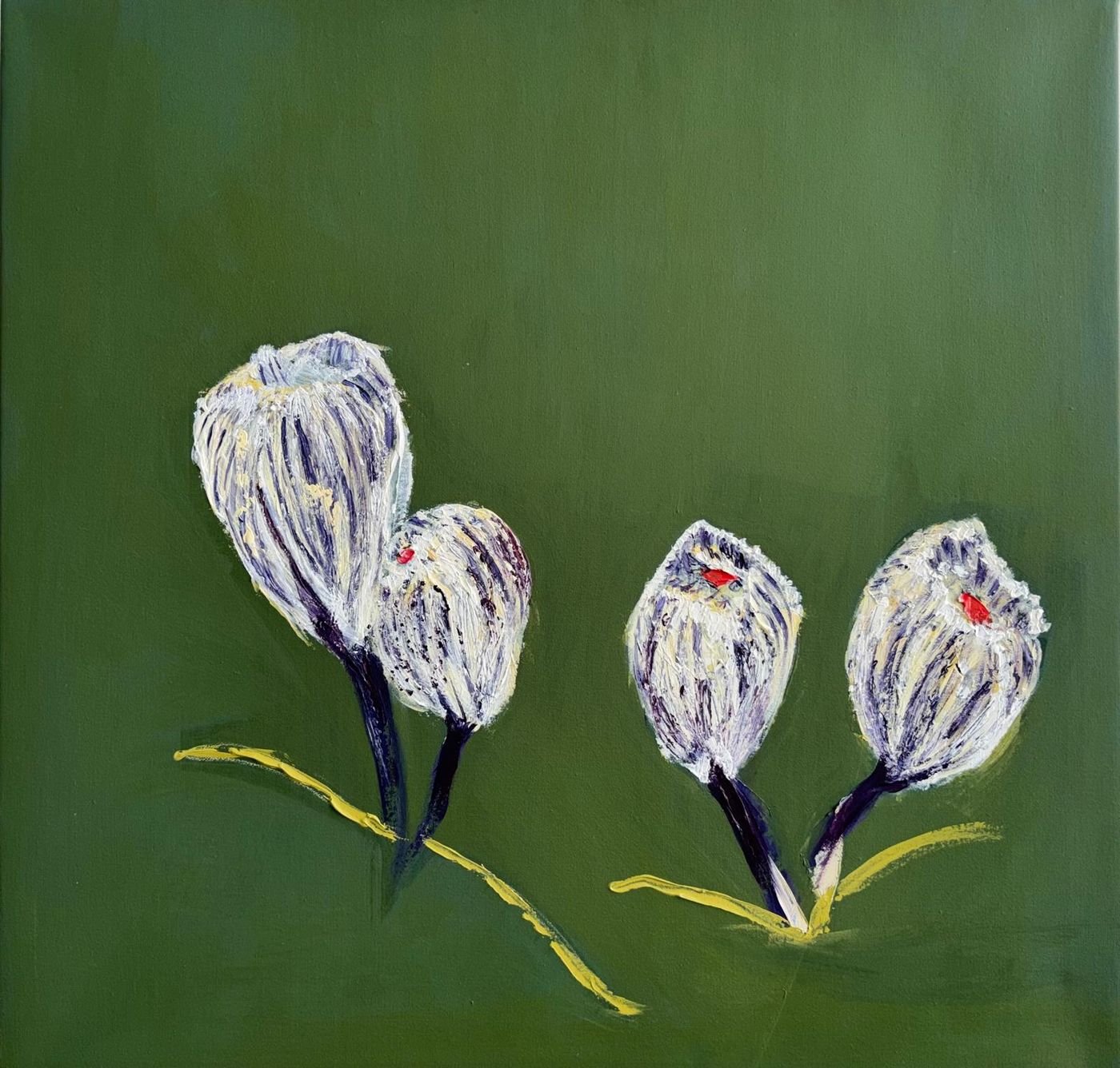 Crocuses, Huntington Castle, Carlow — Acrylique sur toile, 2026 — work by Maeve Kneafsey
