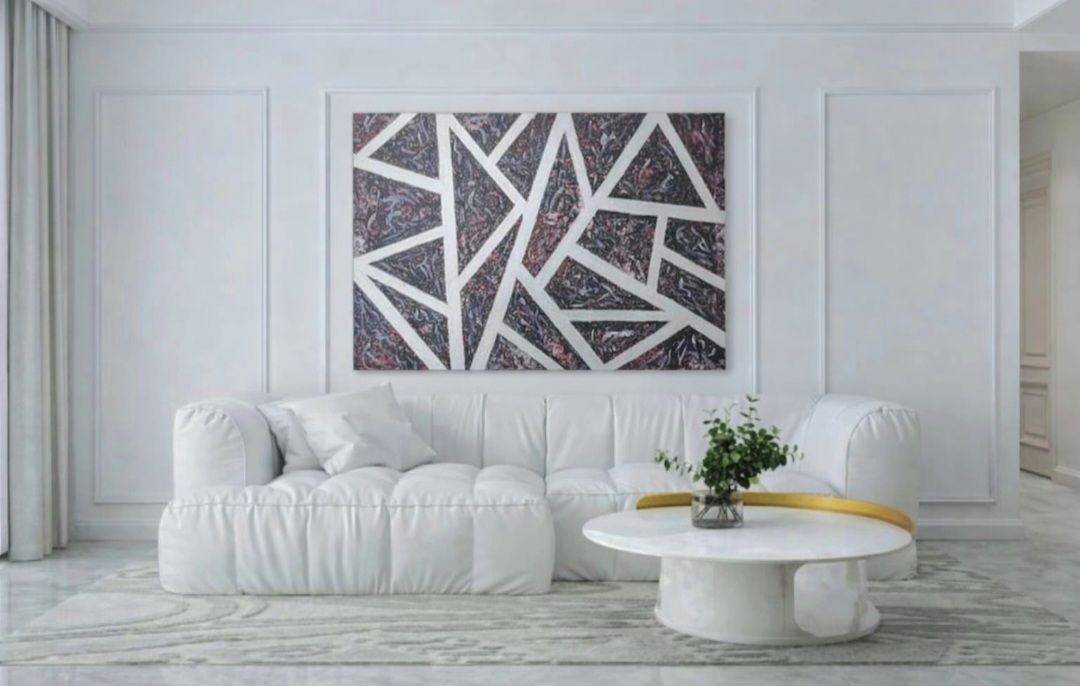 tensions fragmentée 50×70cm — peinture acrylique et peinture argenté brillantes — œuvre de Milla FAHMI, art Expressionnisme abstrait