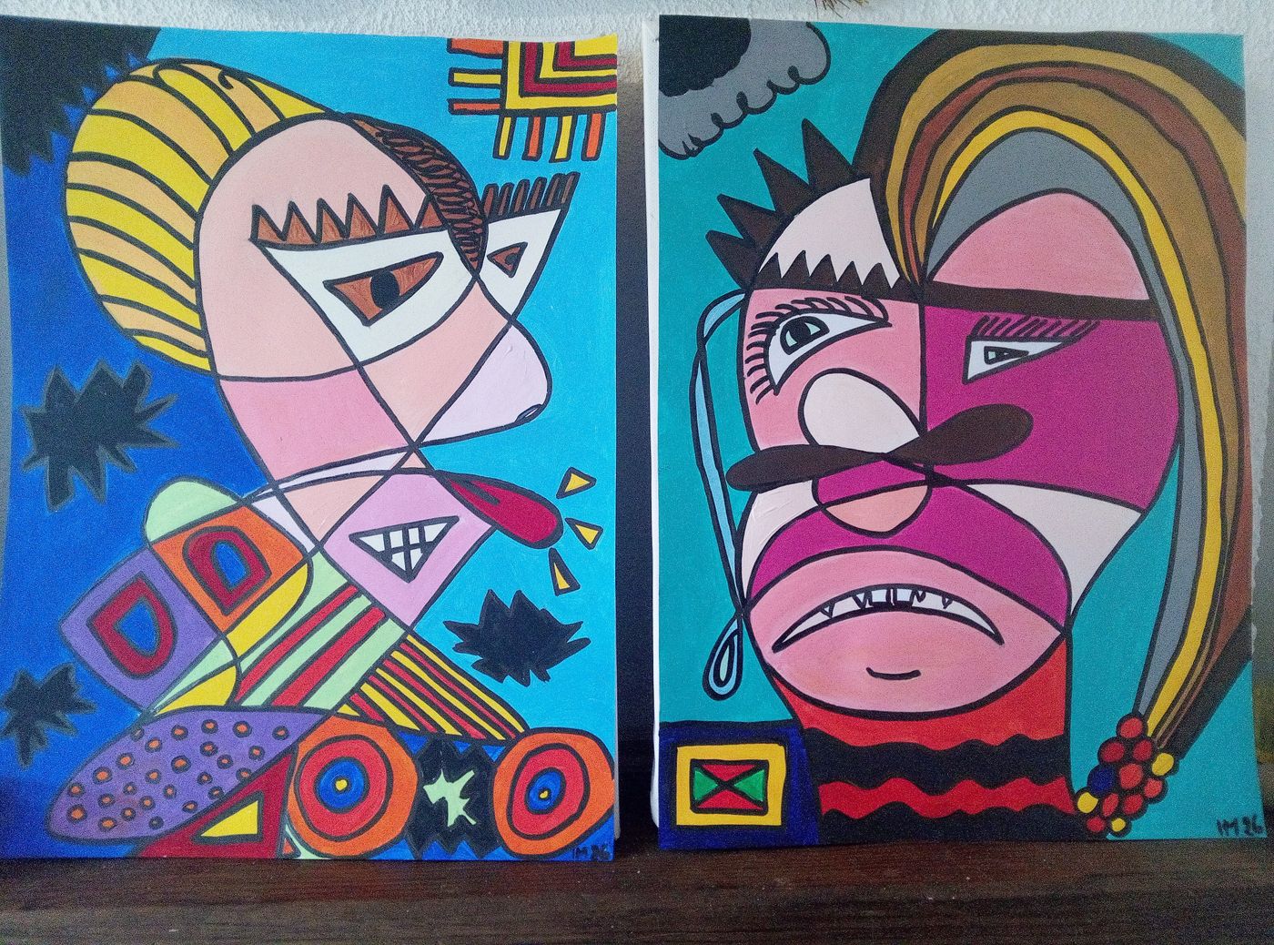 Bouffon et Punk Triste — Acrylique sur papier, 2026 — work by CubismishArt
