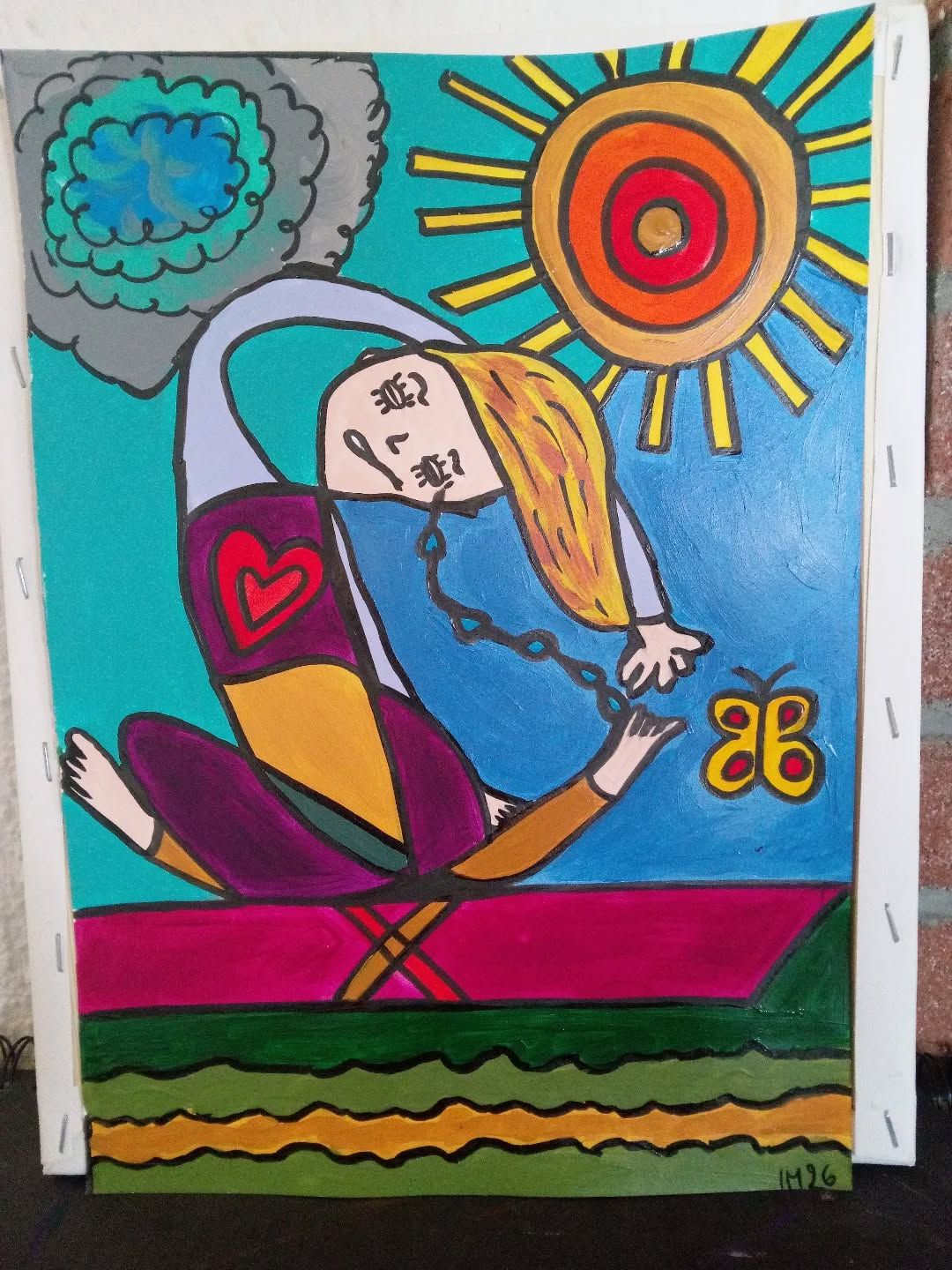 Yoga — Acrylique sur papier, CubismishArt, Art singulier