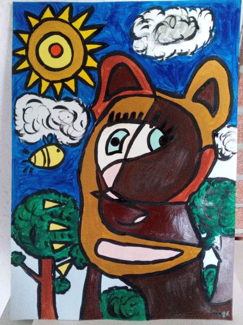 Abeille Ours — Acrylique sur papier, 2026 — œuvre de CubismishArt, art Abstraction, Figuratif, Art contemporain
