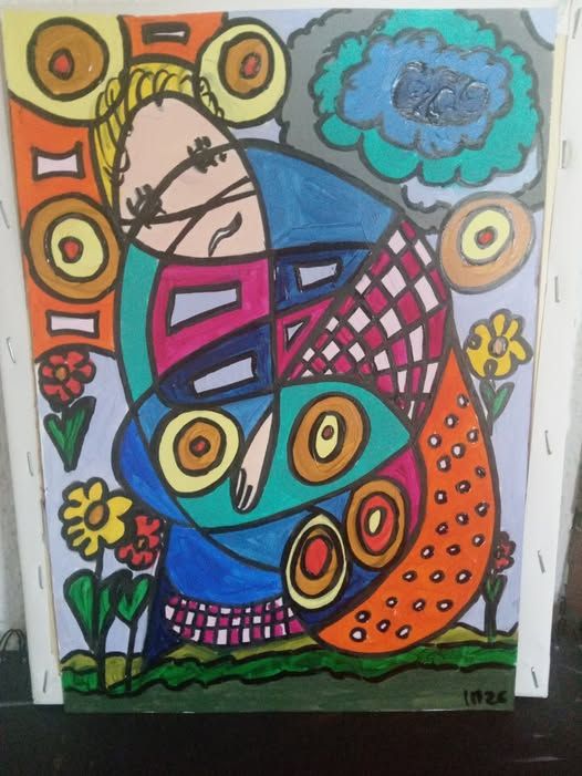 Sirène Aveugle — Acrylique sur papier, CubismishArt, Art singulier