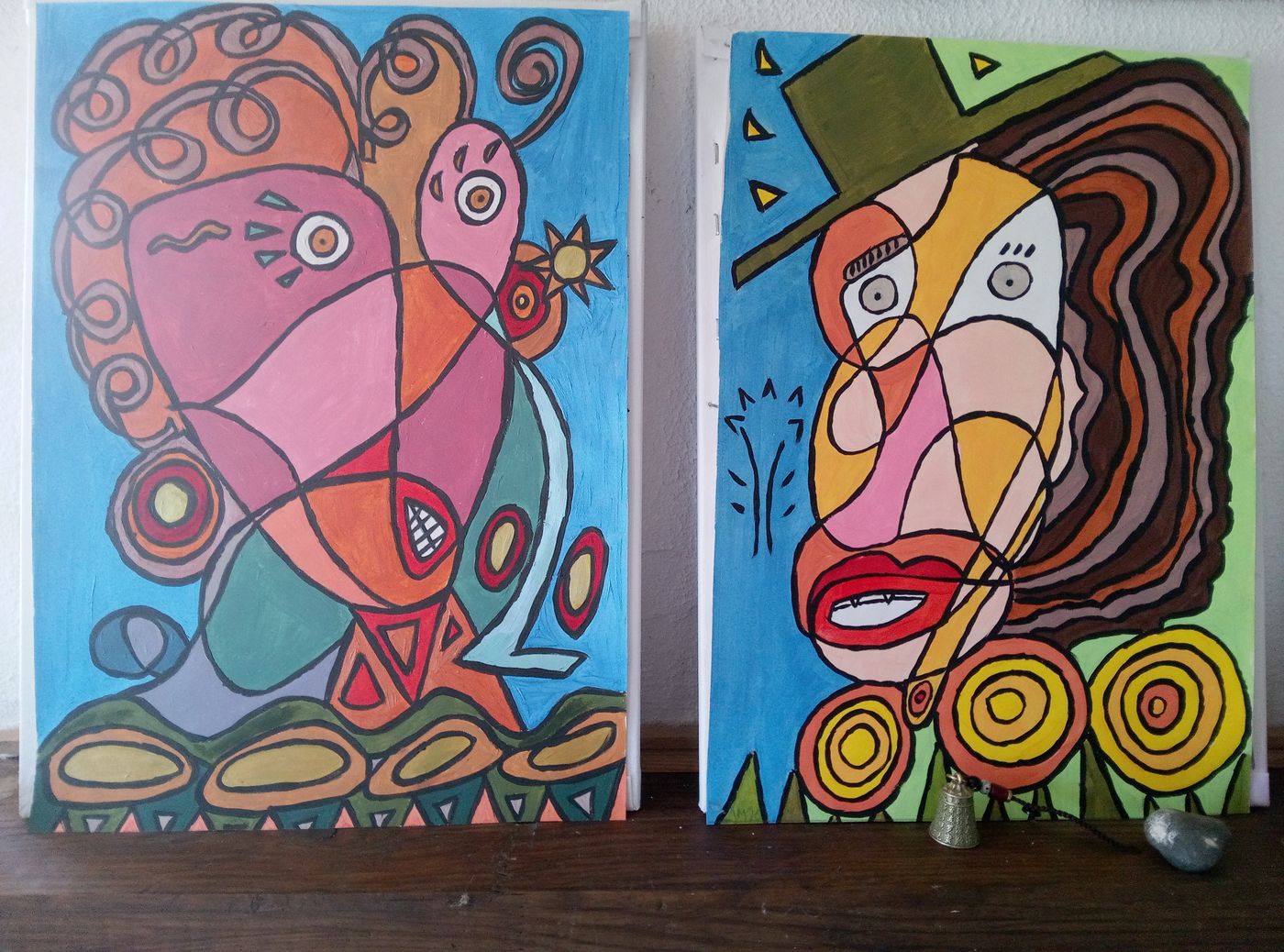 La Cantatrice et l'Aventurière — Acrylique sur papier, CubismishArt, Art singulier