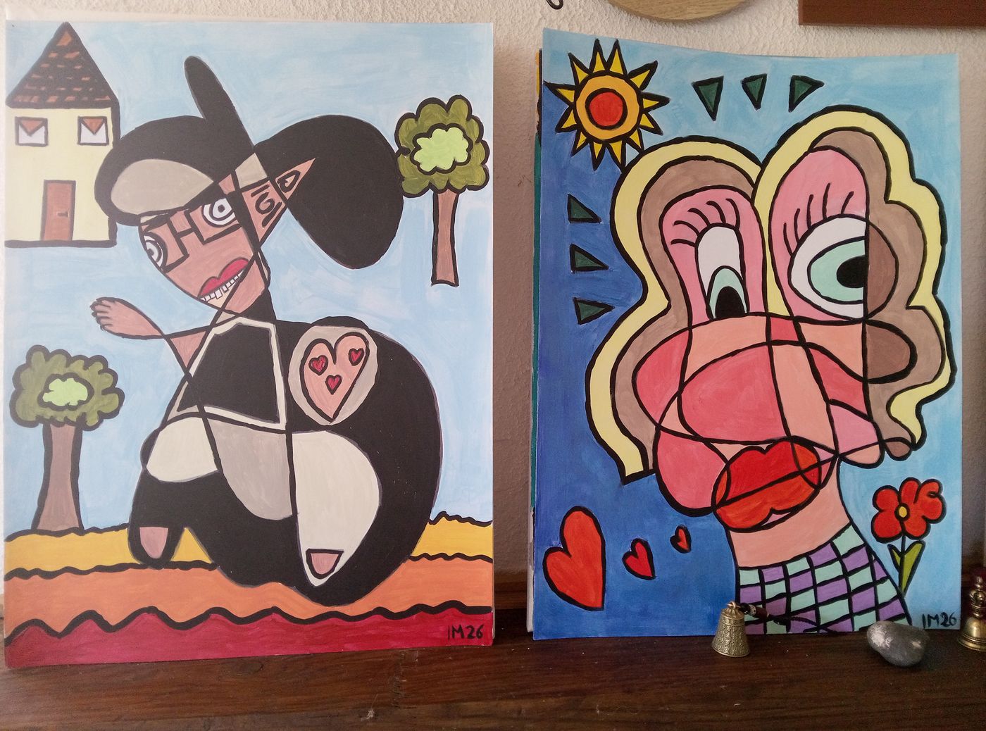 La Nonne et la Pin Up — Acrylique sur papier, CubismishArt, Art singulier