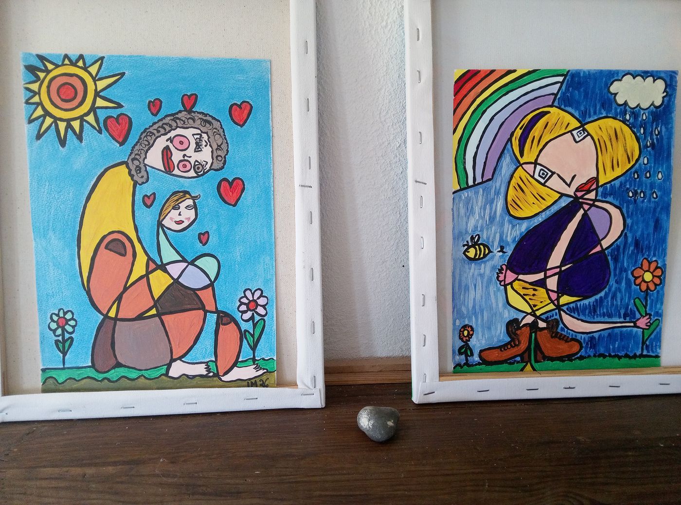 Amour Maternel et Pluie — Acrylique sur papier, 2026 — work by CubismishArt