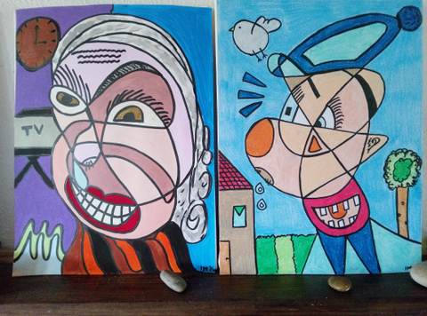 Grand-Mère et Grand-Père — Acrylique sur papier, 2026 — œuvre de CubismishArt, art Abstraction, Figuratif, Art contemporain
