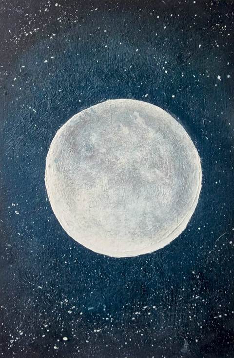 Lune Bleue — Huile sur papier — œuvre de Louison May
