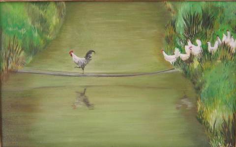 Viens poupoule! — Huile sur toile, 2006 — œuvre de JAZZ, art Art figuratif