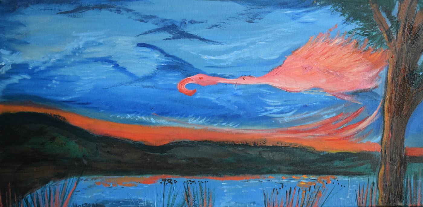 Le flamant de feu — Huile sur toile, 2024 — œuvre de Jean-Baptiste Moreno