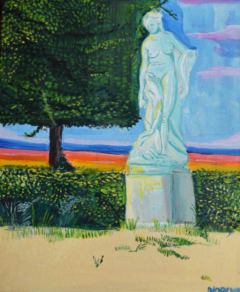 Statue du parc de Saint-Cloud — Acrylique sur toile, 2023 — œuvre de Jean-Baptiste Moreno, art Expressionisme, fauvisme, art contemporain