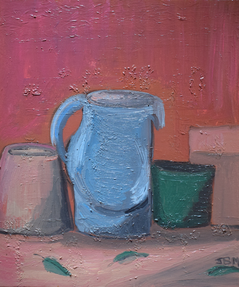Les pots ( hommage à Morandi ) — Huile sur toile, 2025 — œuvre de Jean-Baptiste Moreno, art Expressionisme, fauvisme, art contemporain