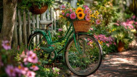 Flower-adorned Bicycle in a Charming Garden — 아트 시그니처