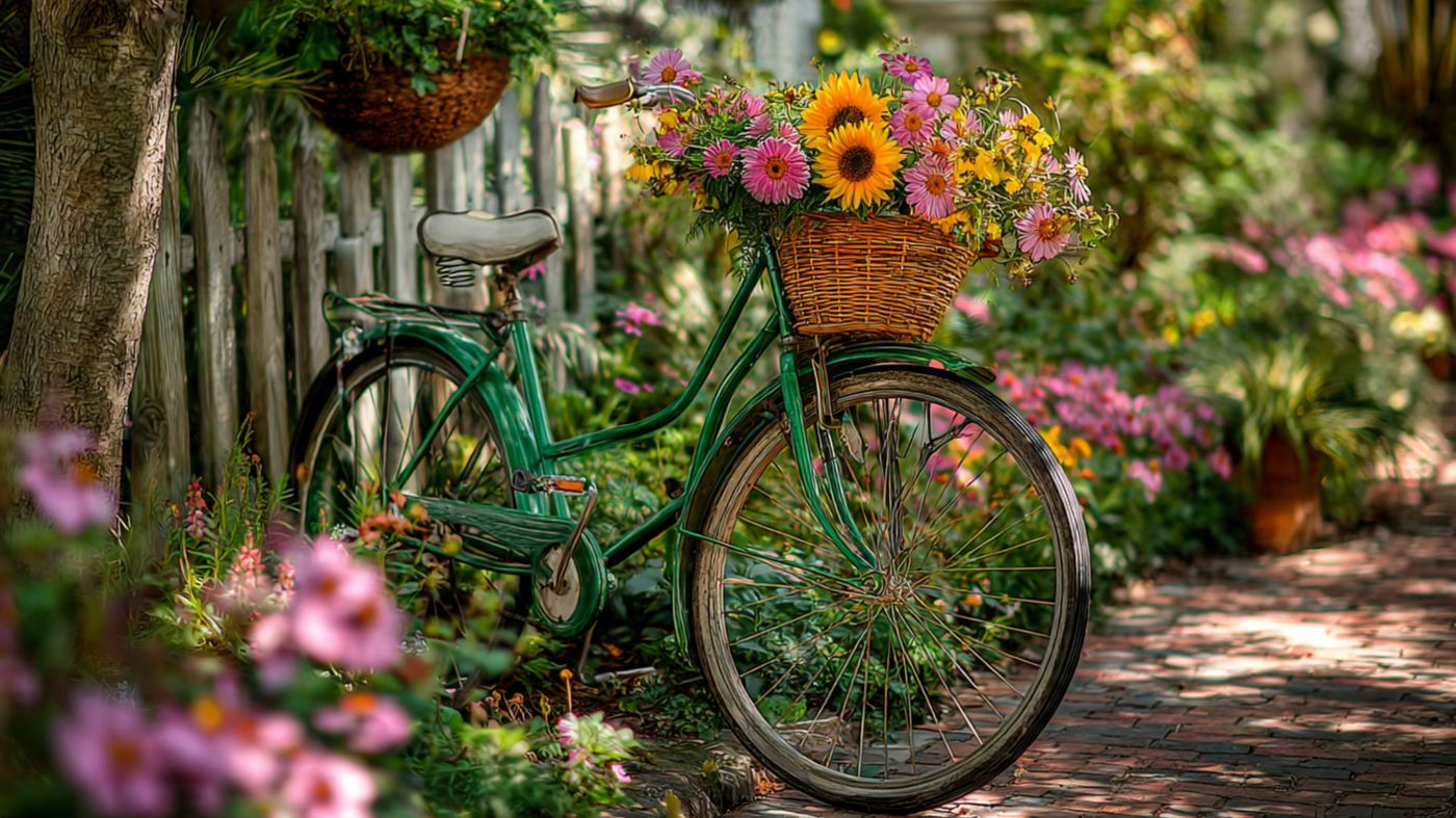 Flower-adorned Bicycle in a Charming Garden — Art génératif, 2026 — œuvre de Art Signature